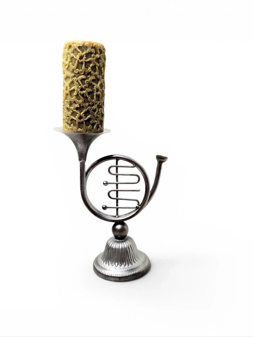 French Horn Candle Holder, Silver.